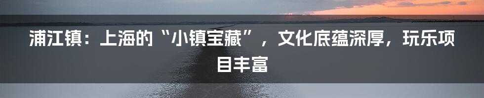 浦江镇：上海的“小镇宝藏”，文化底蕴深厚，玩乐项目丰富