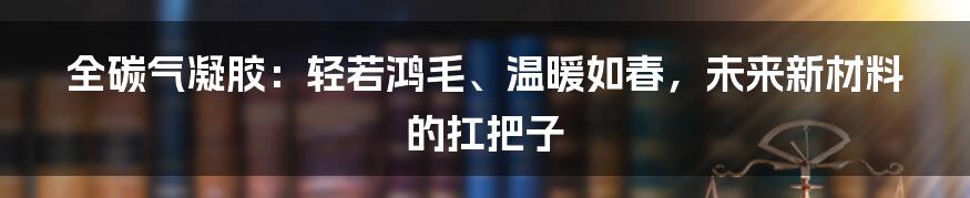 全碳气凝胶：轻若鸿毛、温暖如春，未来新材料的扛把子