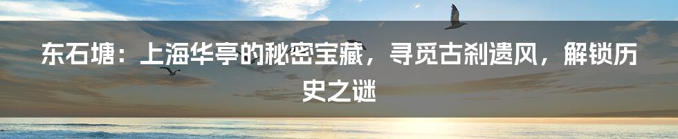 东石塘：上海华亭的秘密宝藏，寻觅古刹遗风，解锁历史之谜