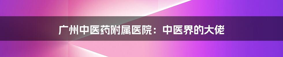 广州中医药附属医院：中医界的大佬