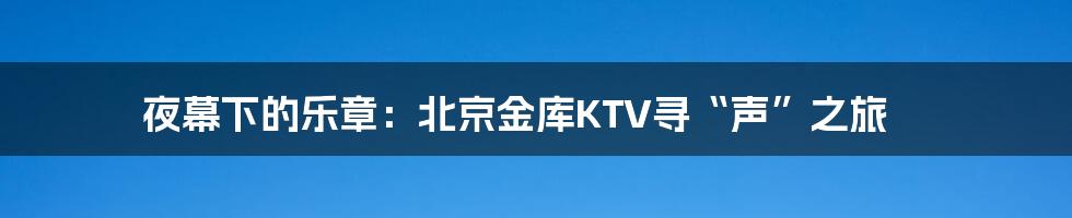 夜幕下的乐章：北京金库KTV寻“声”之旅