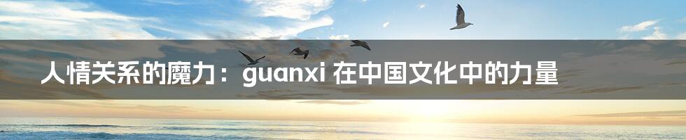 人情关系的魔力：guanxi 在中国文化中的力量