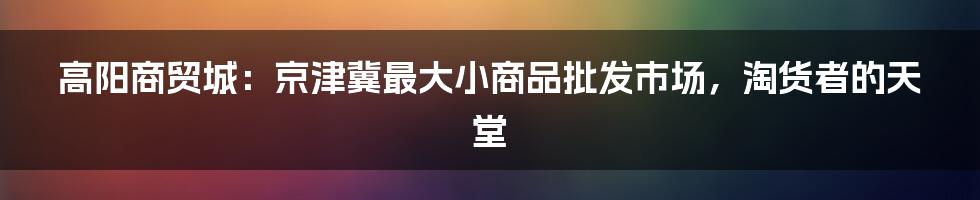 高阳商贸城：京津冀最大小商品批发市场，淘货者的天堂