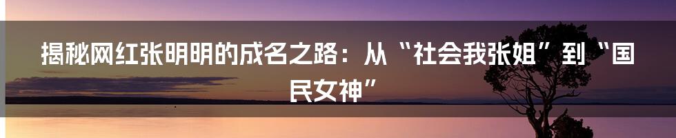 揭秘网红张明明的成名之路：从“社会我张姐”到“国民女神”