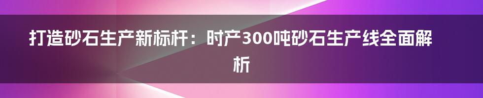 打造砂石生产新标杆：时产300吨砂石生产线全面解析