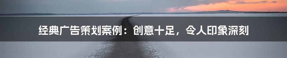 经典广告策划案例：创意十足，令人印象深刻