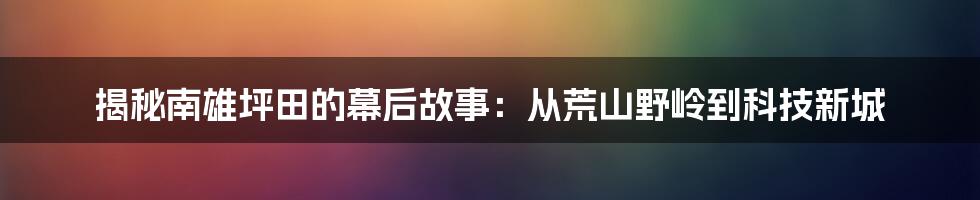 揭秘南雄坪田的幕后故事：从荒山野岭到科技新城