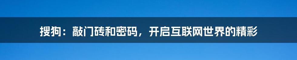 搜狗：敲门砖和密码，开启互联网世界的精彩