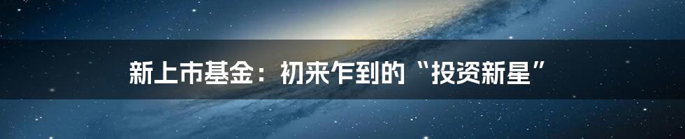 新上市基金：初来乍到的“投资新星”