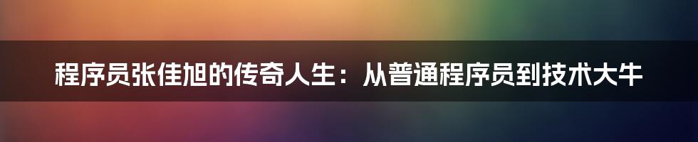 程序员张佳旭的传奇人生：从普通程序员到技术大牛