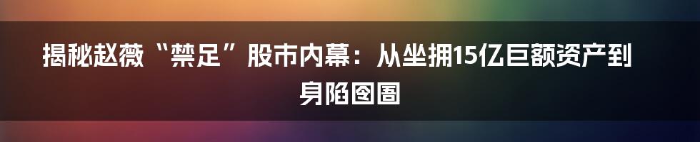 揭秘赵薇“禁足”股市内幕：从坐拥15亿巨额资产到身陷囹圄