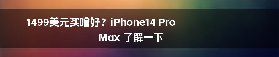 1499美元买啥好？iPhone14 Pro Max 了解一下