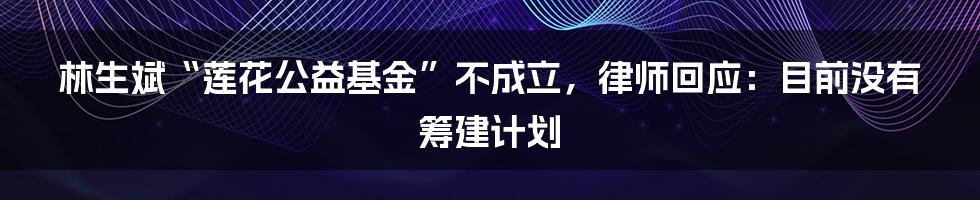 林生斌“莲花公益基金”不成立，律师回应：目前没有筹建计划