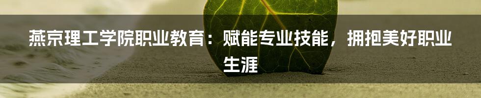 燕京理工学院职业教育：赋能专业技能，拥抱美好职业生涯