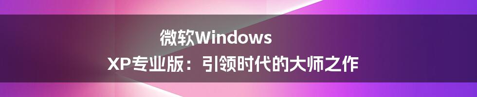 微软Windows XP专业版：引领时代的大师之作