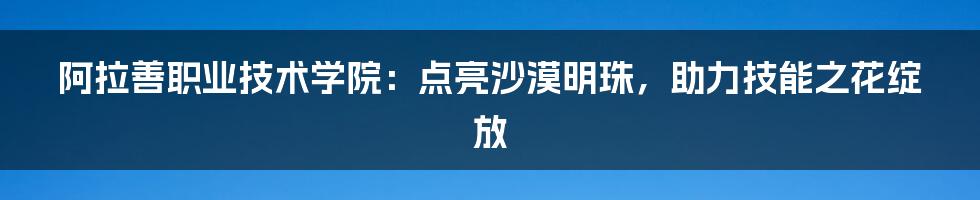 阿拉善职业技术学院：点亮沙漠明珠，助力技能之花绽放