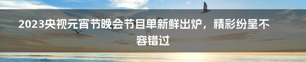 2023央视元宵节晚会节目单新鲜出炉，精彩纷呈不容错过