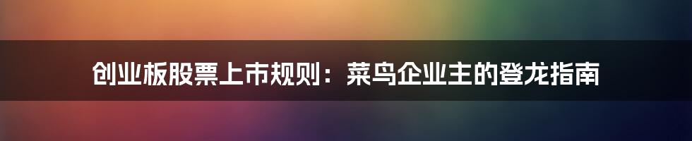 创业板股票上市规则：菜鸟企业主的登龙指南