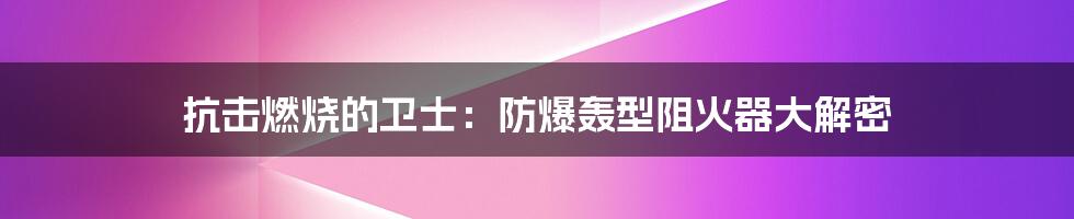 抗击燃烧的卫士：防爆轰型阻火器大解密