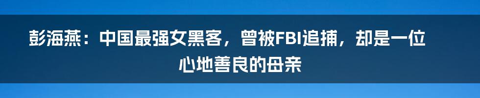 彭海燕：中国最强女黑客，曾被FBI追捕，却是一位心地善良的母亲