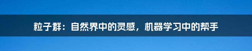 粒子群：自然界中的灵感，机器学习中的帮手