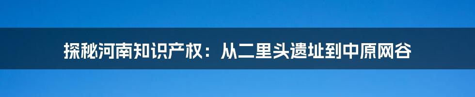 探秘河南知识产权：从二里头遗址到中原网谷