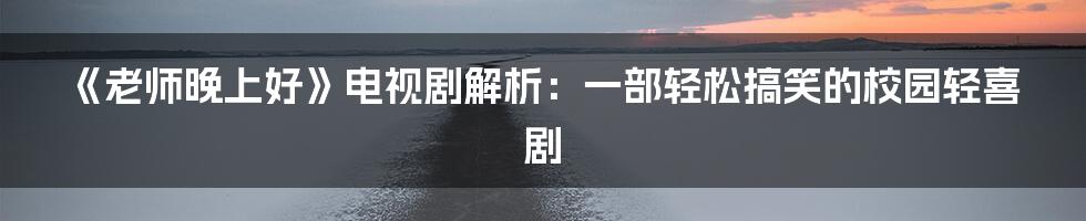 《老师晚上好》电视剧解析：一部轻松搞笑的校园轻喜剧