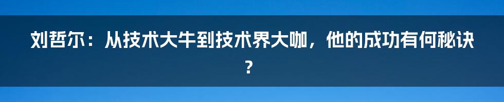 刘哲尔：从技术大牛到技术界大咖，他的成功有何秘诀？