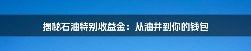 揭秘石油特别收益金：从油井到你的钱包