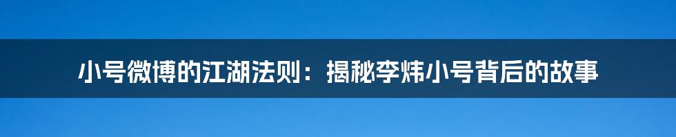 小号微博的江湖法则：揭秘李炜小号背后的故事