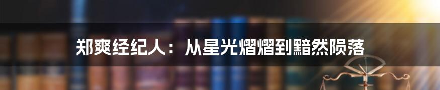 郑爽经纪人：从星光熠熠到黯然陨落