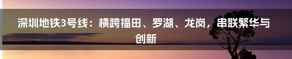 深圳地铁3号线：横跨福田、罗湖、龙岗，串联繁华与创新