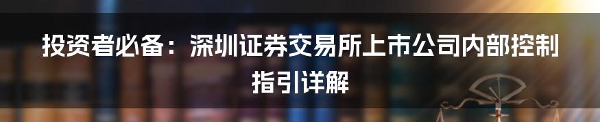 投资者必备：深圳证券交易所上市公司内部控制指引详解