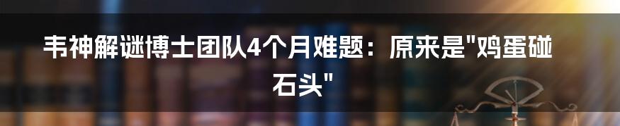 韦神解谜博士团队4个月难题：原来是"鸡蛋碰石头"