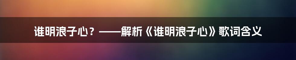 谁明浪子心？——解析《谁明浪子心》歌词含义