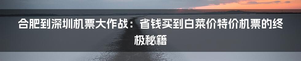 合肥到深圳机票大作战：省钱买到白菜价特价机票的终极秘籍