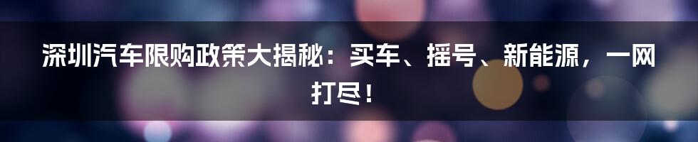 深圳汽车限购政策大揭秘：买车、摇号、新能源，一网打尽！