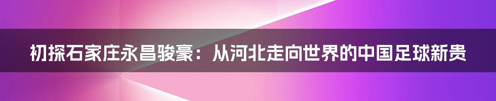 初探石家庄永昌骏豪：从河北走向世界的中国足球新贵