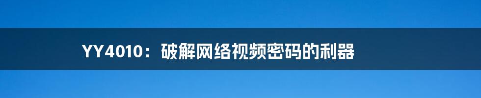 YY4010：破解网络视频密码的利器