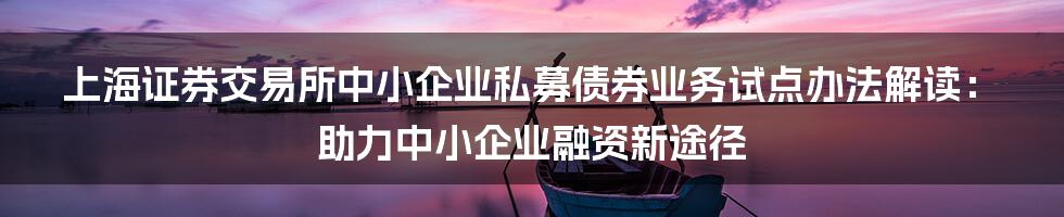 上海证券交易所中小企业私募债券业务试点办法解读：助力中小企业融资新途径