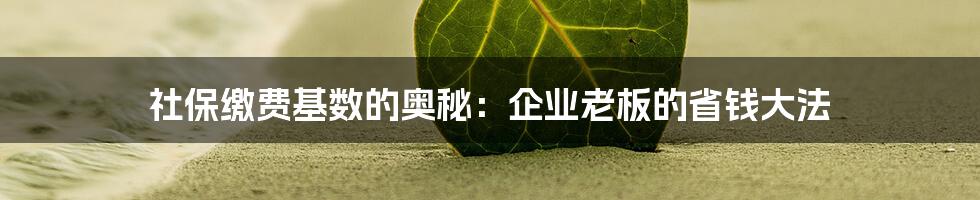 社保缴费基数的奥秘：企业老板的省钱大法