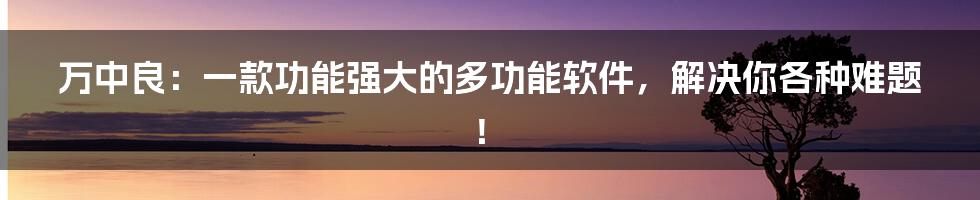 万中良：一款功能强大的多功能软件，解决你各种难题！