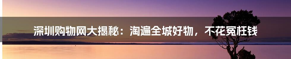 深圳购物网大揭秘：淘遍全城好物，不花冤枉钱