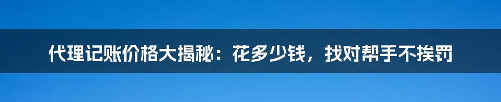 代理记账价格大揭秘：花多少钱，找对帮手不挨罚