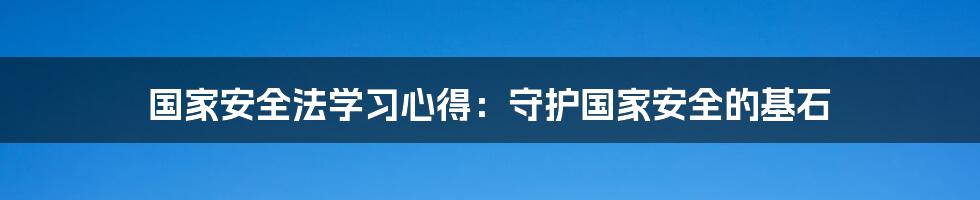 国家安全法学习心得：守护国家安全的基石