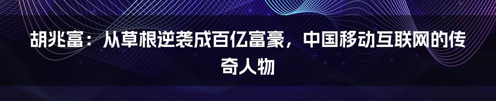 胡兆富：从草根逆袭成百亿富豪，中国移动互联网的传奇人物