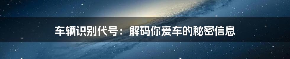 车辆识别代号：解码你爱车的秘密信息