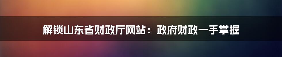 解锁山东省财政厅网站：政府财政一手掌握