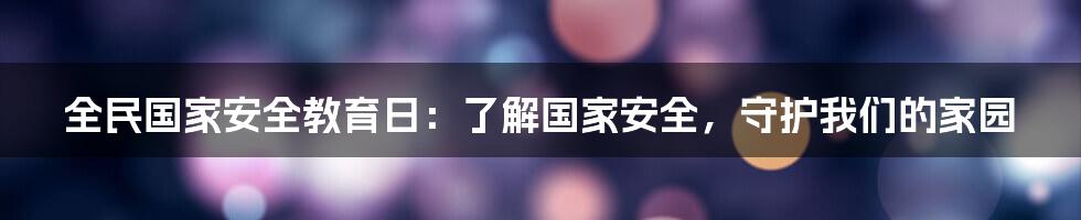 全民国家安全教育日：了解国家安全，守护我们的家园