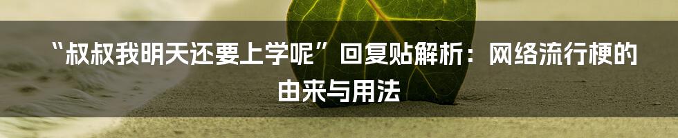 “叔叔我明天还要上学呢”回复贴解析：网络流行梗的由来与用法